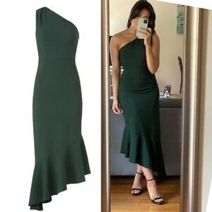 Hutch One Shoulder Green Ruffle Hem Cocktail Dress size small